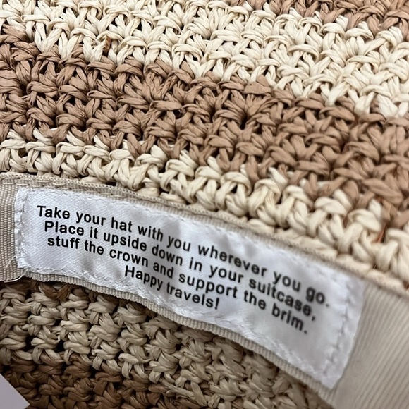 NEW SONOMA Tan with Natural Stripes Adjustable Packable Sun Hat - Picture 6 of 6